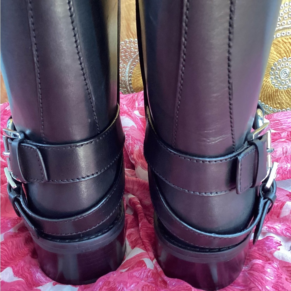 *FIRM PRICE* Michael Kors Black Leather Moto Boots with Buckle Detail 10M - Picture 10 of 16